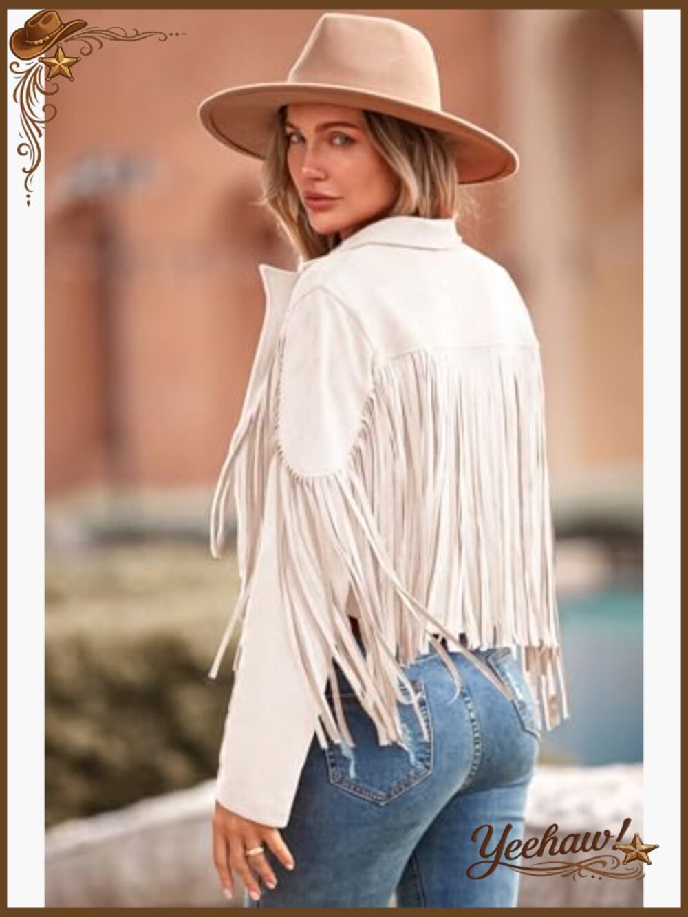 Fringe Faux Suede Leather Cropped Motorcycle Jacket Coat - Picture 3 of 7